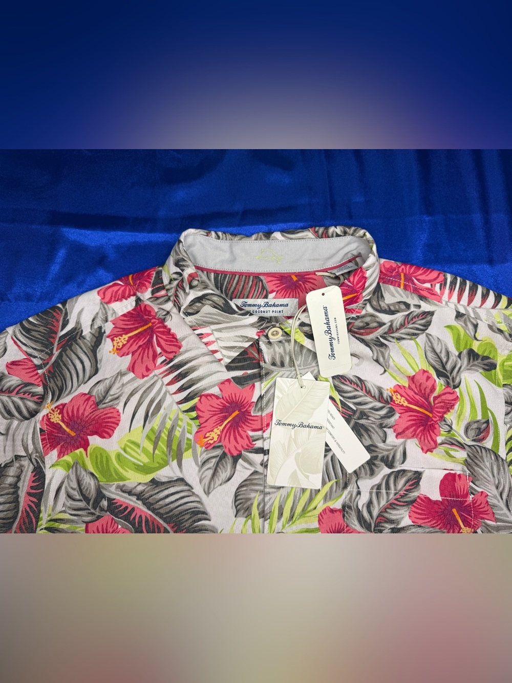 Tommy Bahama The Coconut Point Hibiscus Shores Summer Gray Floral Men’s Large - Picture 3 of 11